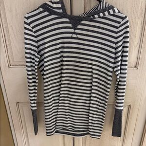 Marc New York Striped Hooded Top in White and Charcoal